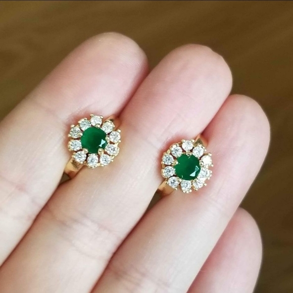 New 18K Gold Plated Round Cut Emerald Diamond Hoop Earrings for Women - Picture 6 of 11